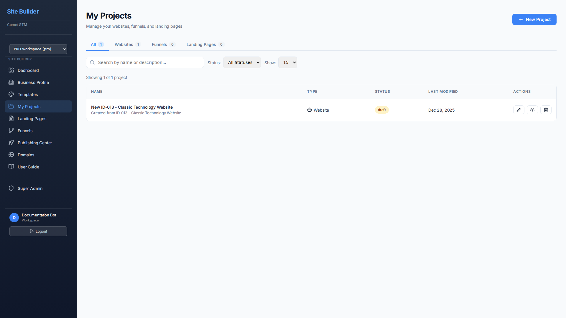 Site Builder Editor Interface